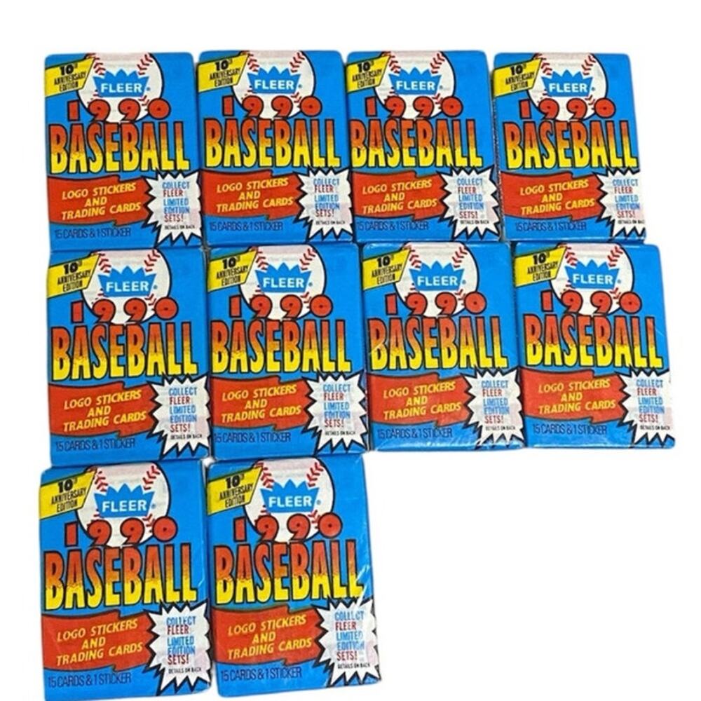 Lot Of 10 Unopened 1990 Fleer Baseball Pack 10th Anniversary Factory Sealed Wax
